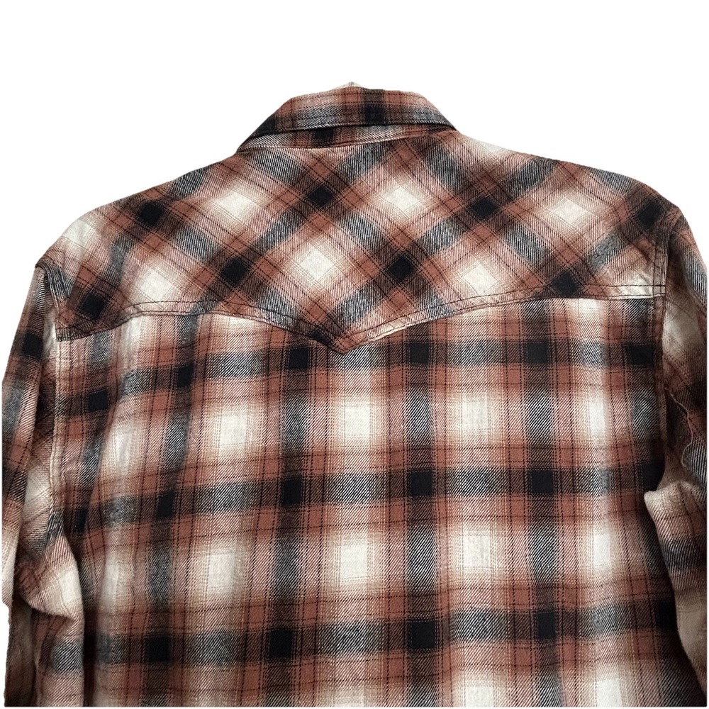 Wrangler Retro Western Shirt Men's M – Brown Plaid, Pearl Snap Buttons, Cotton - Picture 3 of 14